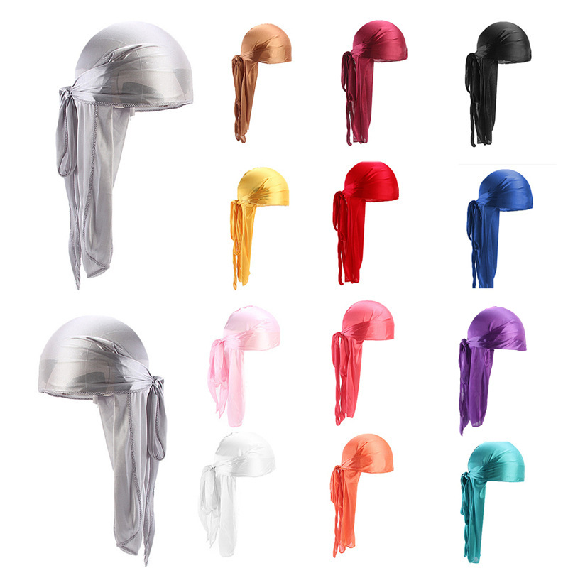 

Fashion Men Satin Durags Bandanna Turban Wigs Pirate Hat Men Silky Durag Headwear Headband DLH385 262 R2, Blue;gray