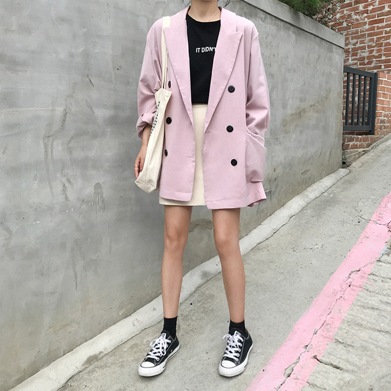

2 colors korean style solid color long sleeve chiffonn blazer womens jacket and coats casual blazer womens (F3761), Black;brown