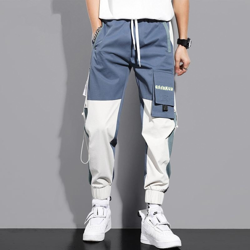 

Drawstring Overalls Summer Splicing Color Contrast Tie Feet Casual Pants Youth Pants Men's Trousers Wholesale(The Logistics Price Pls Contact Us), Black