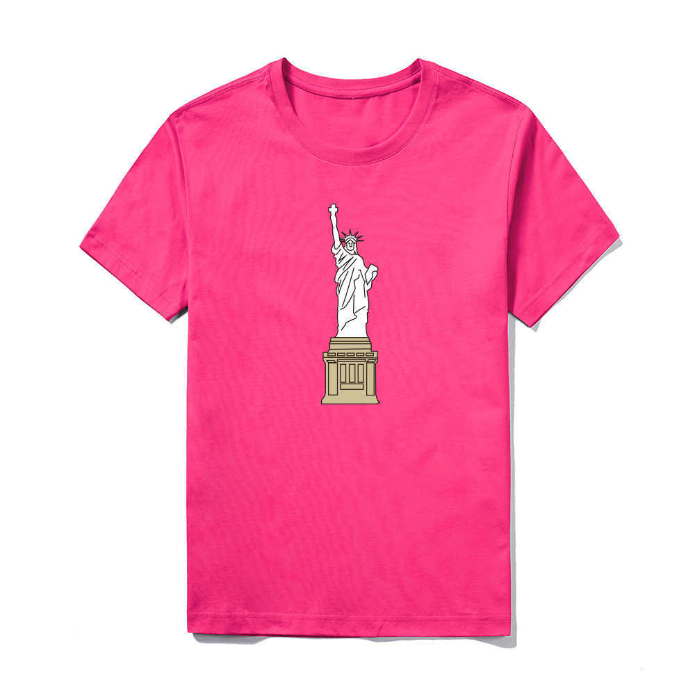 

Summer Cotton T Shirt Men Statue of Liberty Multicolor Solid Men Top Clothing Casual Shirt Men Streetwear Cool Shirt 5XL 210603, Zd0013-27pink
