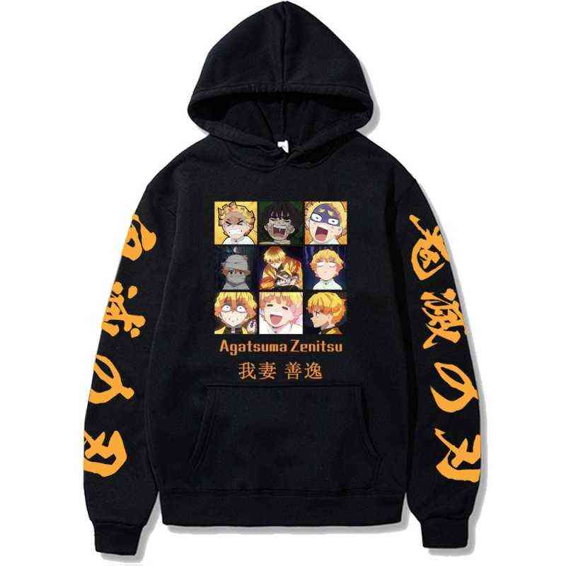 Anime Demon Slayer Hoodie Agatsuma Zenitsu Graphic Men's Sweatshirt Harajuku Streetwear Casual Unisex Comfortable Pullover Y1121