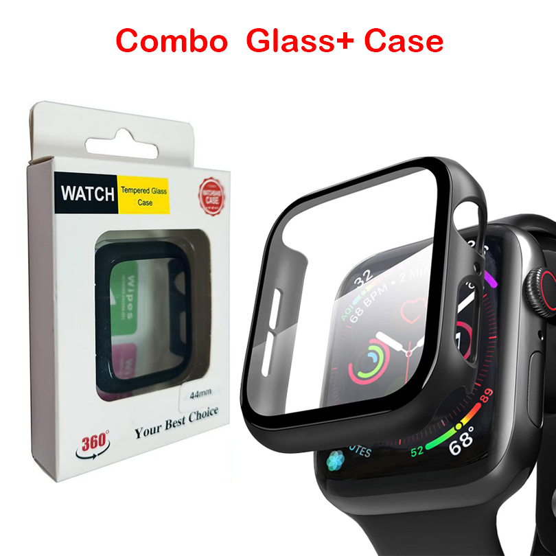 

For Apple iwatch Series 6/5/4/3/2/1 Full Coverage Case with 3D tempered glass 38 40 42 44mm Colorful PC Hard Bumper Cover with Retail Package, Mix color