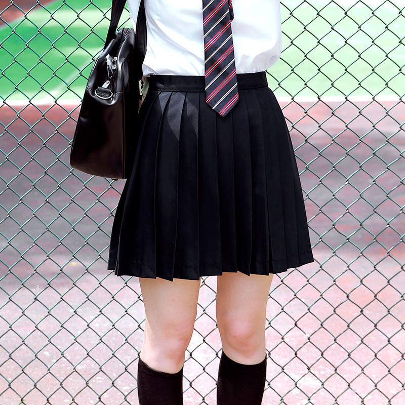 

Japan Style Elastic Waist Short Skirt 2021 Spring Summer Hight Mini Skirts Womens Preppy Solid Faldas Plisadas, Black