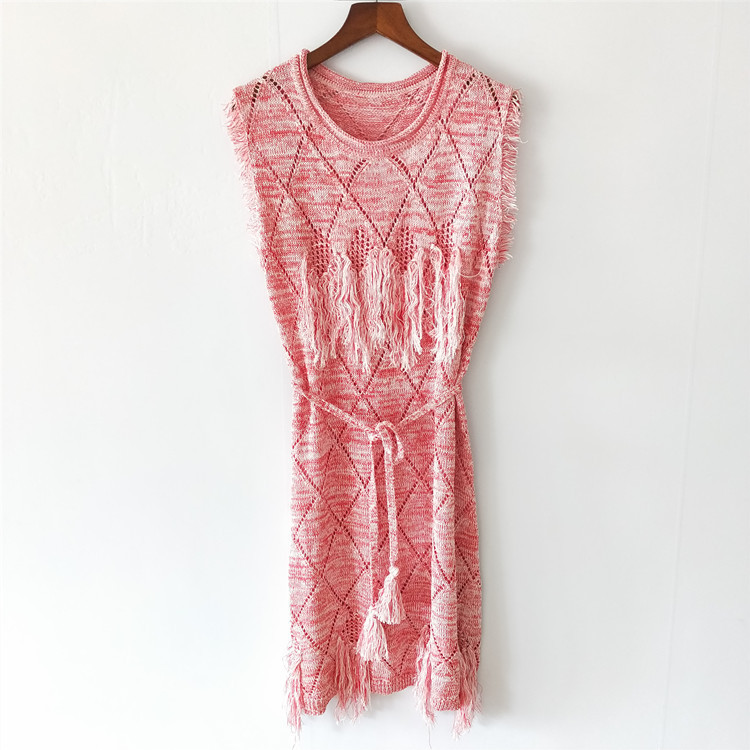 59% Off Factory Outlet Store summer thin fringed cut out slim tie knit dress-image-710915131