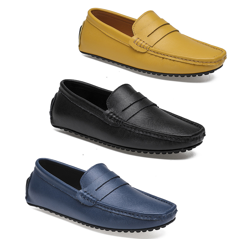 

2021 leather doudou men's casual driving shoes soft sole fashion black navy white blue silver yellow grey footwear all-match lazy cross-border -46 twenty