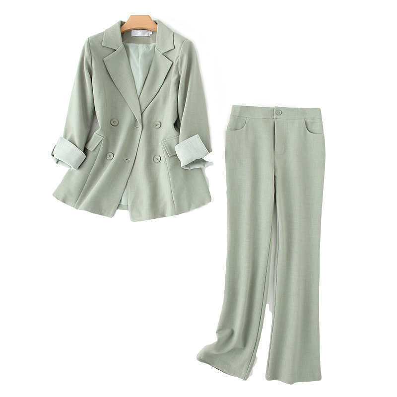 

autumn casual women's trouser suit two-piece Fashion high quality double breasted ladies office jacket Slim trousers 210527