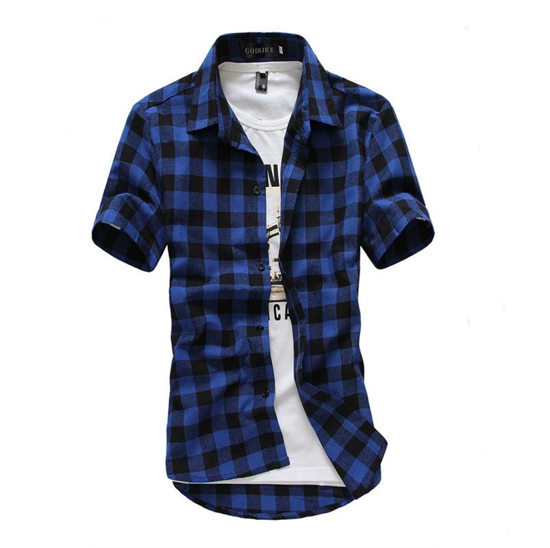 

Men's Casual Shirts Summer Short Sleeve Men Fit Stretch Plaid Shirt For Mens Checkered Leisure Comfortable Men's 2022 MenMen's, Black