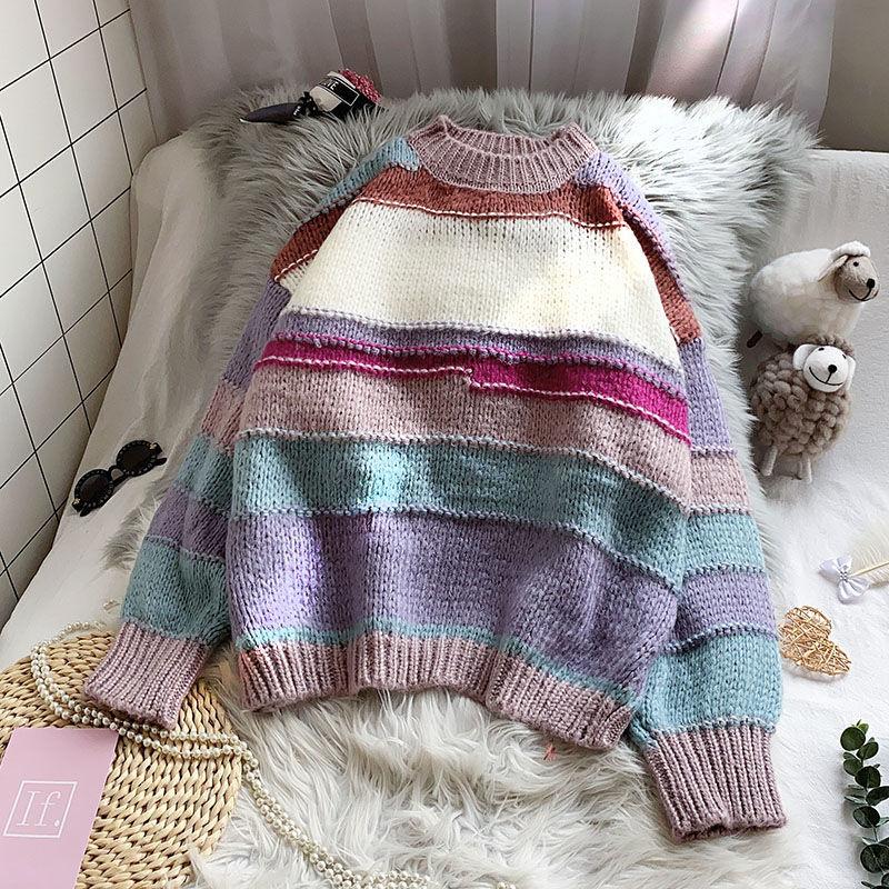 

Women's Sweaters Loose Knitted Sweater Women Jumpers Long Sleeve Woman Pullovers Casual 2021 Autumn Winter Patchwork, White;black