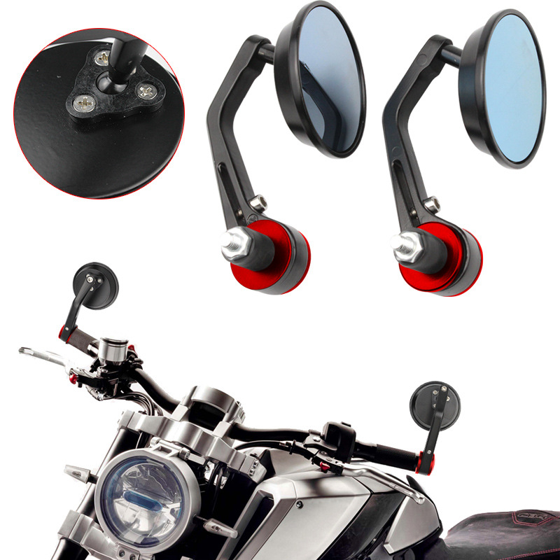 

Motorcycle 7/8" Black Rotation Rear View Mirror Round 22mm Handlebar Bar End Blue Glass Foldable Side View Mirrors Universal