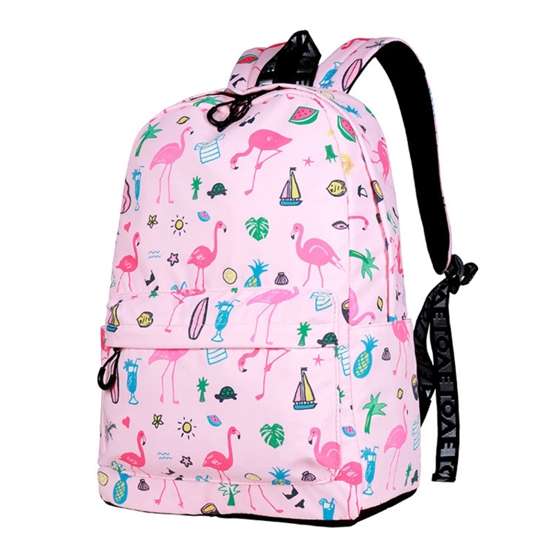 

Flamingo printed New Outdoor Travel Backpack Student Korean simple leisure travel backpack, Pink