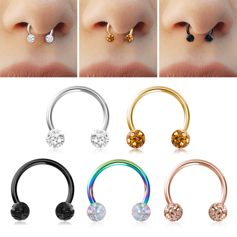 

Crystal Septum Piercing Nose Ring Hoop Cartilage Earring Lip Stud Circular Barbell Ear Tragus Helix Horseshoe Jewelry