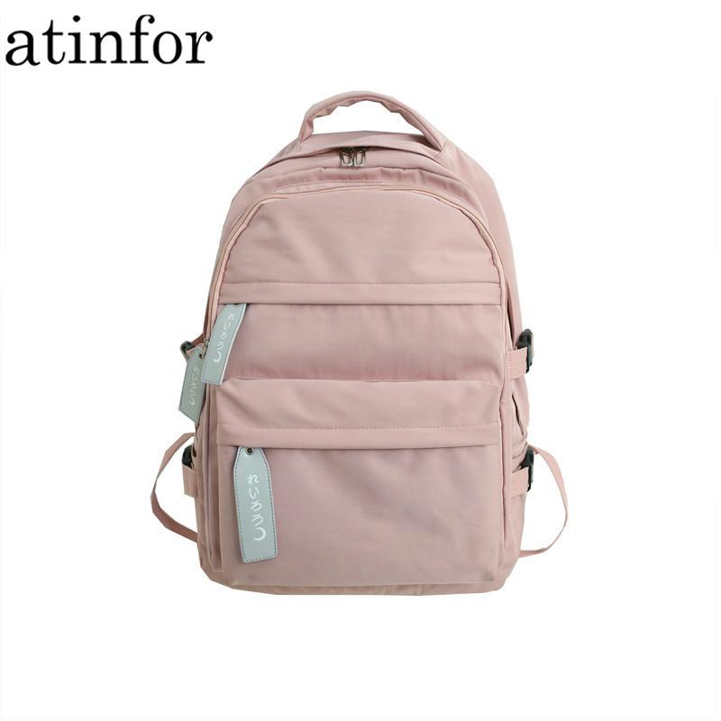 

School Bags Atinfor Brand Women Nylon Multi-pocket Backpack Bag For Teenage Girl Waterproof Female Large Capacity Travel Knapsack, Black