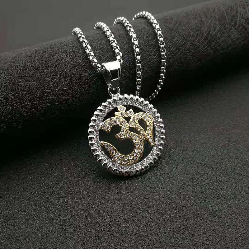 

Pendant Necklaces POTCET Hip Hop Out India Yoga Stainless Steel Om Buddhist Necklace Jewelry Direct Sales, Silver