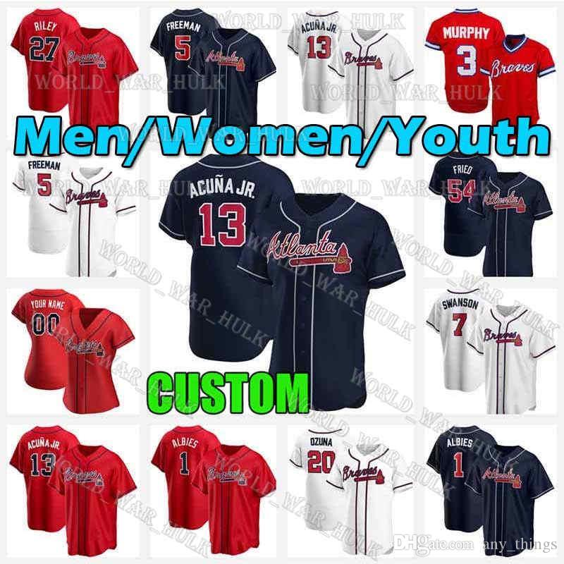 

13 Ronald Acuna Jr. Jersey Braves 44 Hank Aaron 27 Austin Riley AcuÃ±a Jr Atlanta Mens Women Dale Murphy Dansby Swanson Ozzie Albies, Blue;black