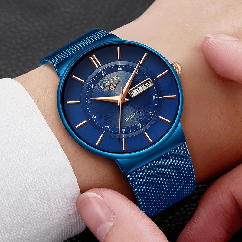 

Reloj Hombre 2021 Quartz Gold Clock LIGE Mens Watches Top Watch For Men Simple Mesh Belt Waterproof Wrist Wristwatches, Slivery;brown