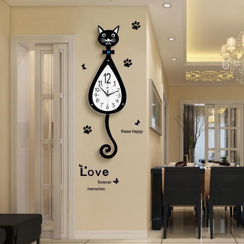 

Creative Personality Children Wall Clock Cartoon Cat Bedroom Study Mute When Modern Cute Quartz LB41120 Clocks