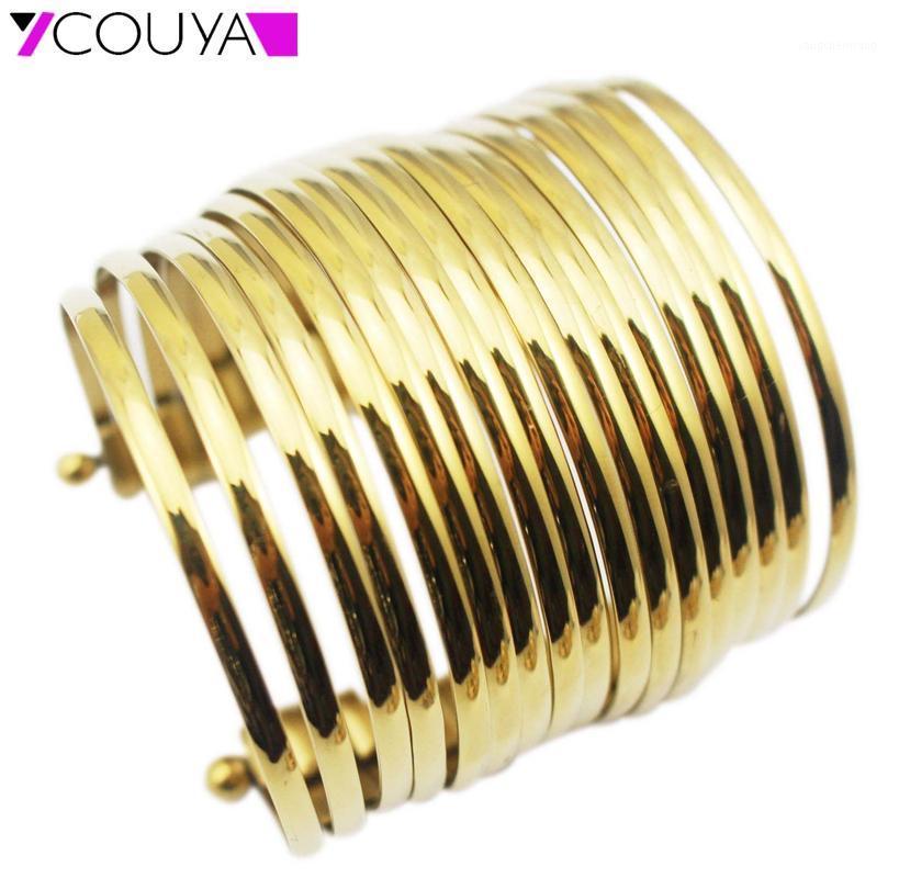

Fashion Women Big Wide Bracelet Gold Stainless Steel Multilayer Strings Wristband Cuff Bangles Statement Jewelry BA0001 Bangle