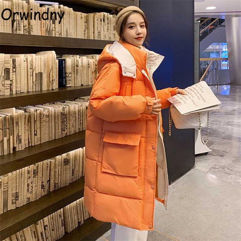 

Orwindny Long Winter Coat Women Solid XS-2XL Warm Parkas Female Hooded Padded Clothing Snow Wear Jackets 211018, Black
