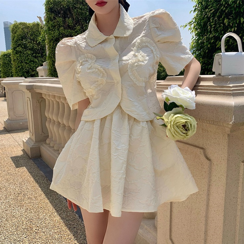 Two Piece Dress Korean Sweet Small Fragrant Set Women Sleeve Shirt Top And A-line Skirts Sets Fashion Casual 2 Suits KKNV-image-706111033