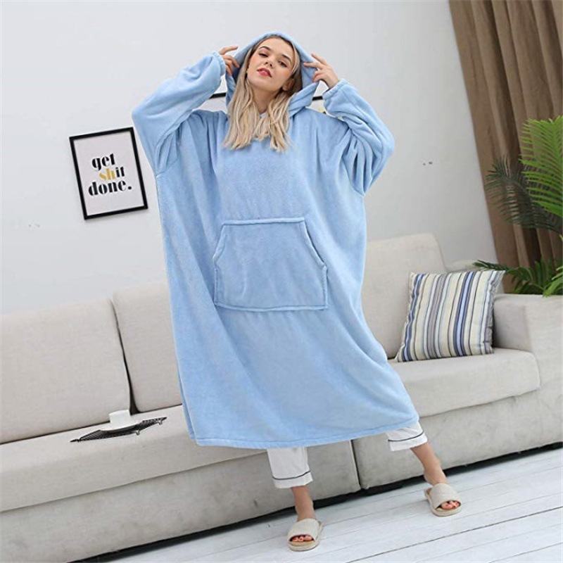 

QNPQYX New Long Sweatshirt Hoodie Women Wearable Blanket with Sleeve Hooded Oversized Hoodie Fleece Robe Femme Ladies Indoor Pullover, Beige