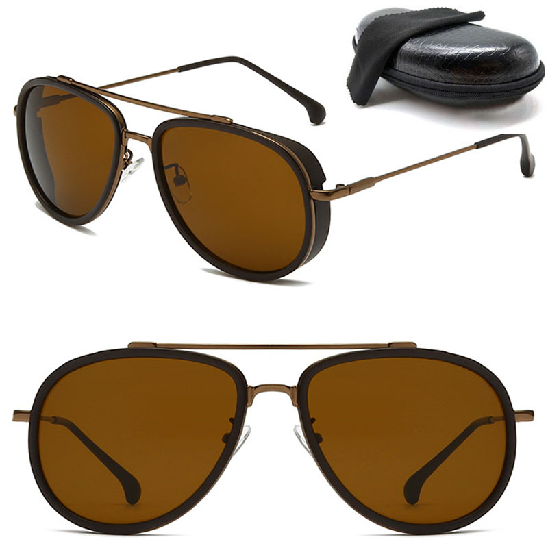 

Classic Vintage Brown Frame Round Sunglasses Men Women Brand High Quality Driving Sun Glasses UV400 Oculos Shades 60mm Lens With PU Box