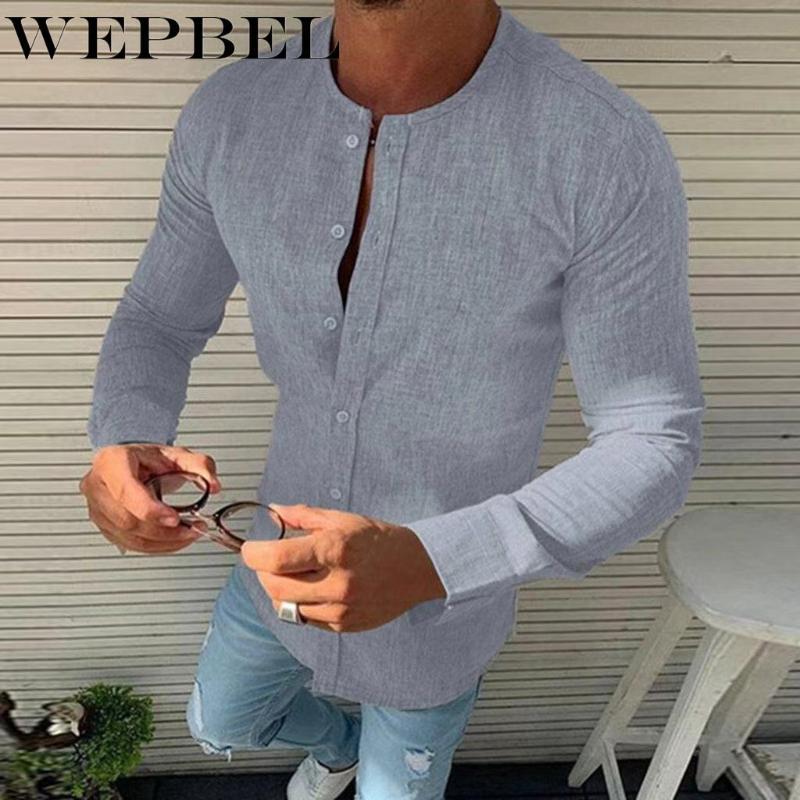 

Mens shirts Autumn Solid Color Cardigan Single Breasted Shirt Mens Casual Slim Long Sleeve O-Neck Shirt, White;black