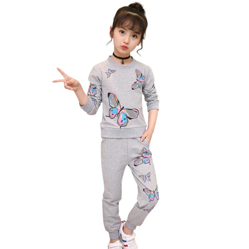 

Clothing Sets Teen Girls Butterfly Pattern Sweatshirt + Pants Kids Clothes Casual Style Tracksuit, White
