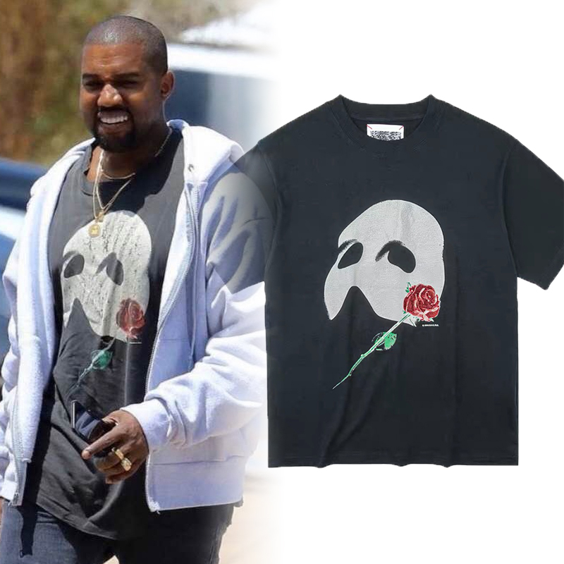 

Europe Phantom Mask Rose Floral T shirt 2021 spring summer Fashion over size Men Tshirt Women Casual Cotton Tee, White;black