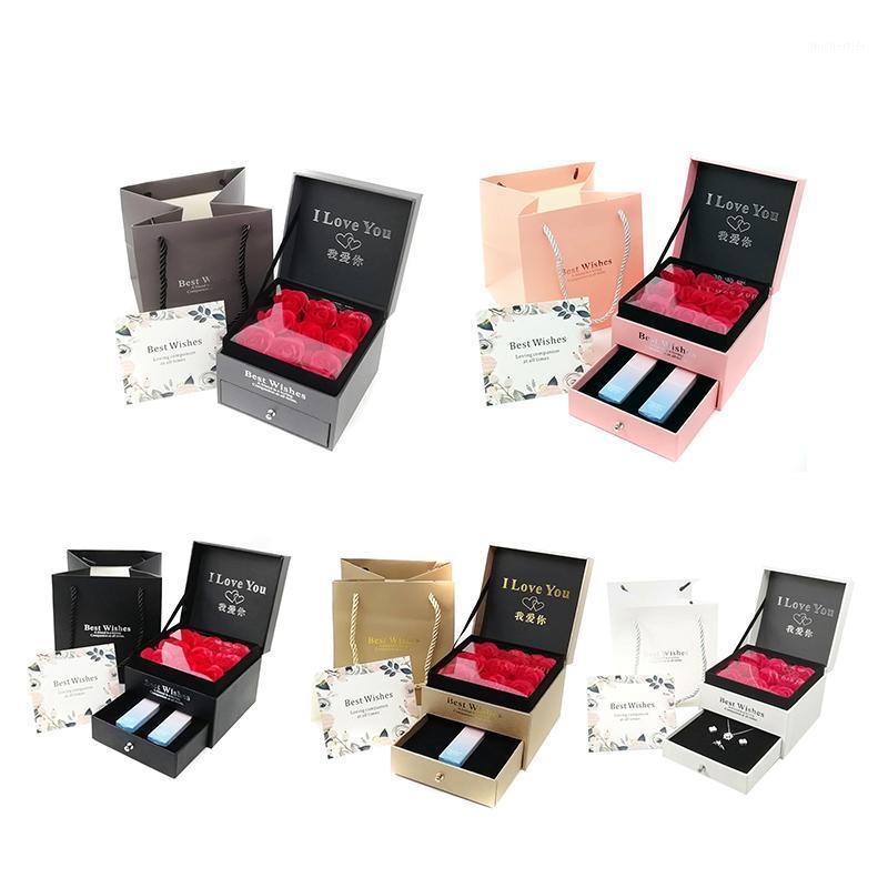 

Gift Wrap Everlasting Flower Storage Box Women Jewelry Earrings Gifts With Bag NW