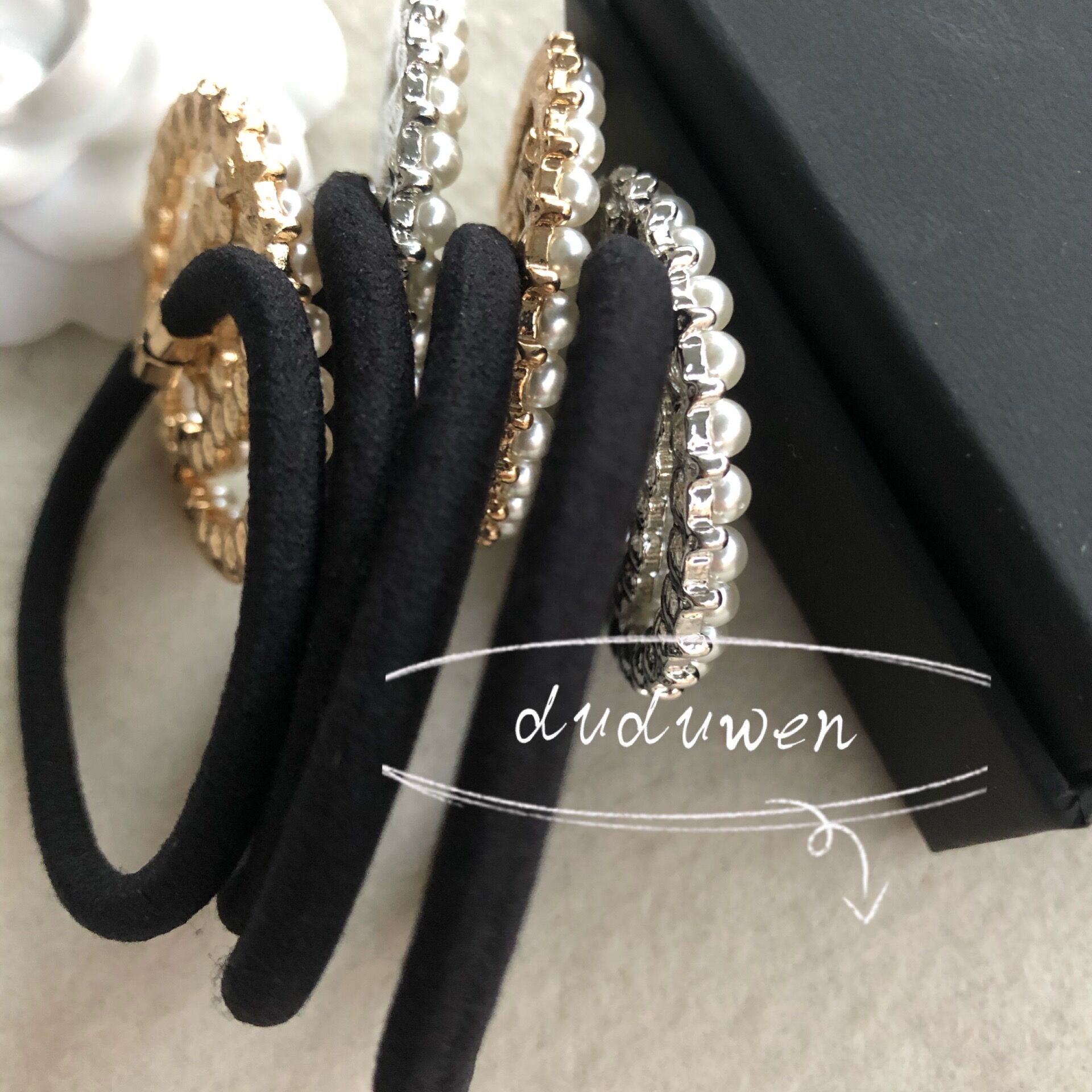 

party gift 4cm circle C Fashion metal pearls hairtie Classic design elastic hair band collection hair accessories VIP paper card