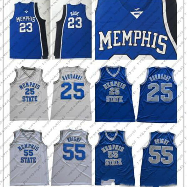 

NCAA Memphis State Tigers Penny Hardaway Jerseys Stitched 55 Lorenzen Wright Derrick Rose College Basketball Jerseys Blue White, 55 white