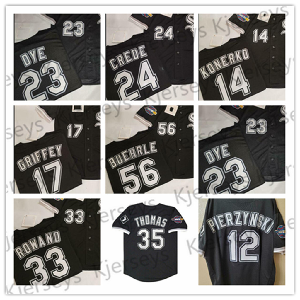 

vintage 56 MARK BUEHRLE Chicago 2005 World Series Baseball Jersey BLACK AJ PIERZYNSKI JERMAINE DYE 17 KEN GRIFFEY JR 14 PAUL KONERKO 35 Frank Thomas 8 Bo Jackson