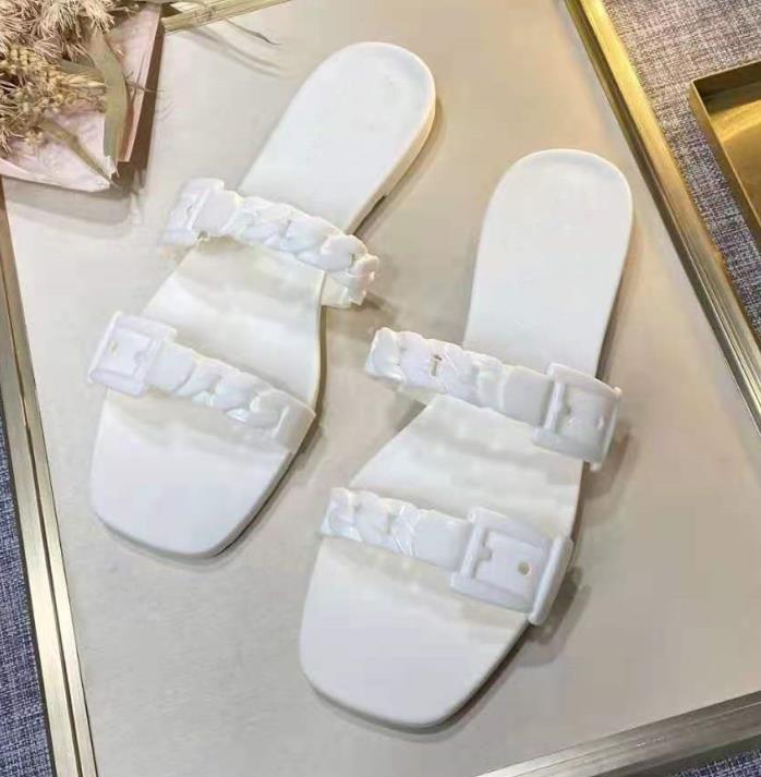 

Women Flat Slipper Summer Solid Color Designer Lady Letter Twist Chain Strap Rubber Sole Slide Sandal, Slipper dustbag