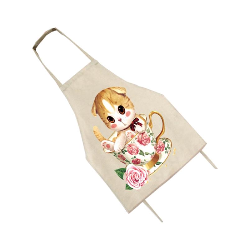 

1pc Cartoon Apron Cat Pattern Cotton And Linen Anti-fouling Household Aprons (XL Children Style