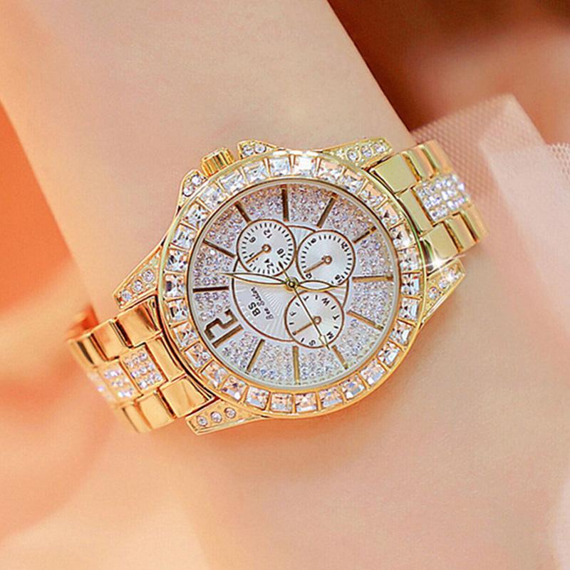 

Wristwatches LUXURY GOLD WATCHES FOR WOMEN CRYSTAL DIAMOND WATCH BLING LADIES QUARTZ WRISTWATCH STAINLESS STEEL FEMALE CLOCK