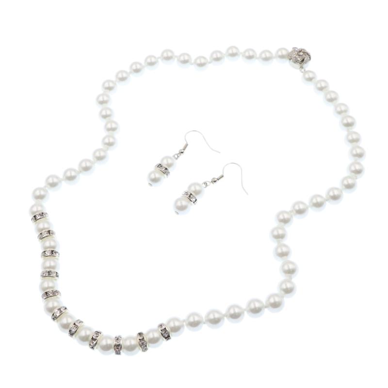 

earrings & necklace 9 colors high luster faux pearl jewelry set for women 8mm glass shell bead necklack chain pendant earring sets b126, Silver