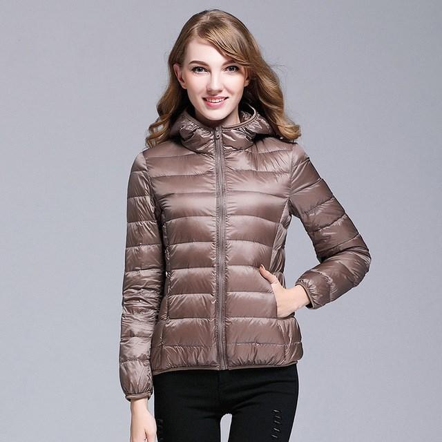 

Women Casual Hooded Ultralight Thin Down Jacket Winter White Duck Jackets Long Sleeve Warm Coat Parka Female Portable Outwear Down Coats