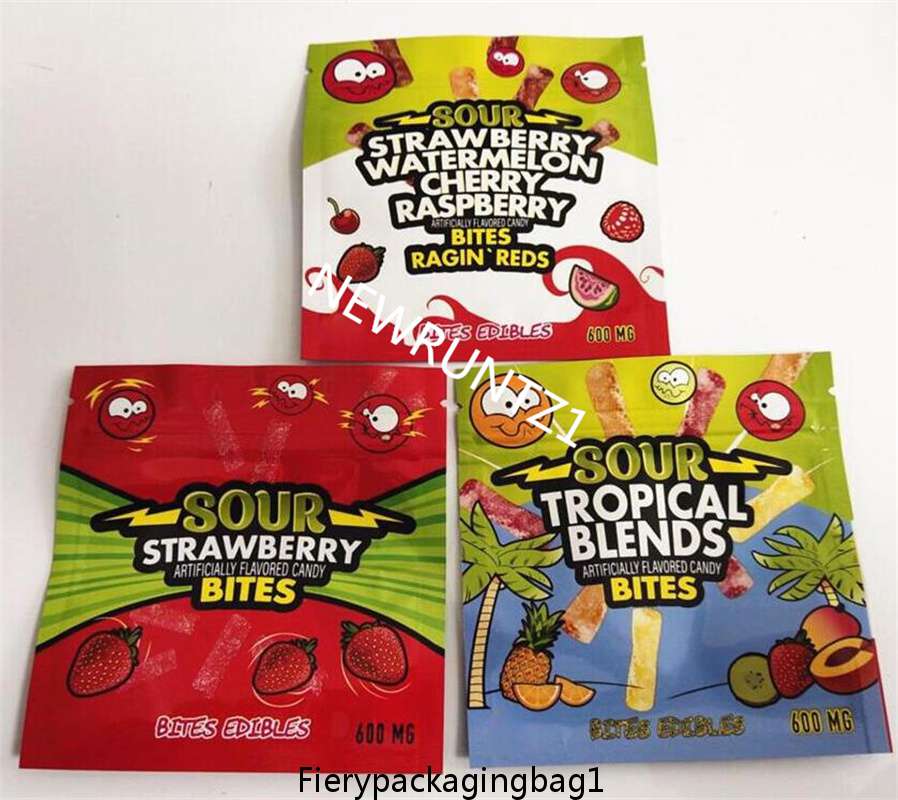 

2021 edibles Packaging bag 600mg sour srawberry bites tropical blends Trolli trilli Airheads gummy candy Trips Empty