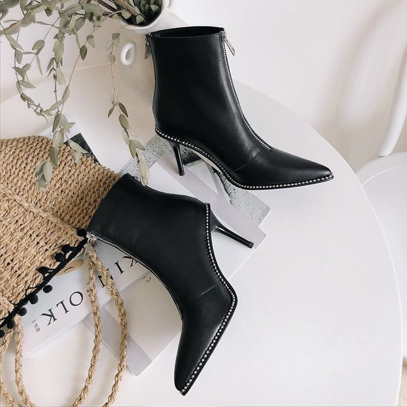 

Martin boots designer autumn and winter stiletto women's shoes pointed high heels 9cm 100% genuine leather zipper fashion ladies size 35-39 with box, Customize