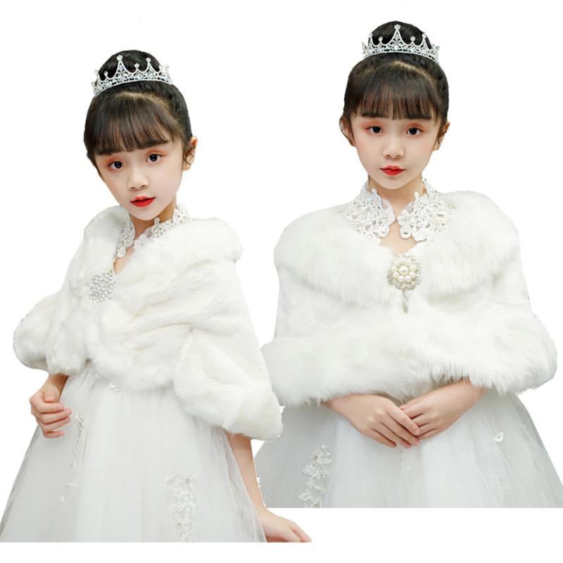 

Jackets Kids Princess Thicken Plush Wraps Shawl Flower Girls Ivory White Bolero Shrug Cape Wedding Birthday Party Diamond Brooch Jacket, C3