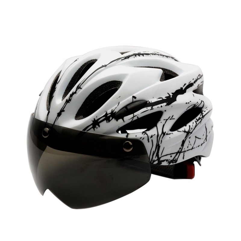 

Cycling magnetic suction helmet with goggles mountain bike integrated outdoor riding equipment, White black