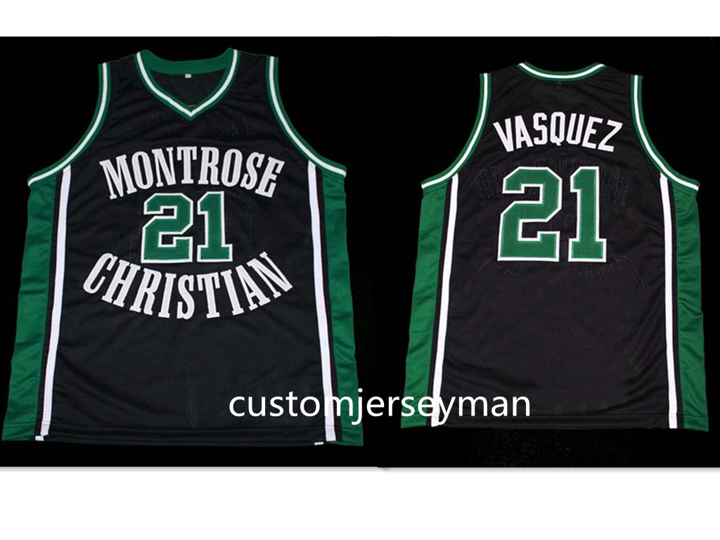 

basketball jersey mens stitched greivis 21 vasquez jerseys montrose christian high school retro green classic custom size s5xl, Black