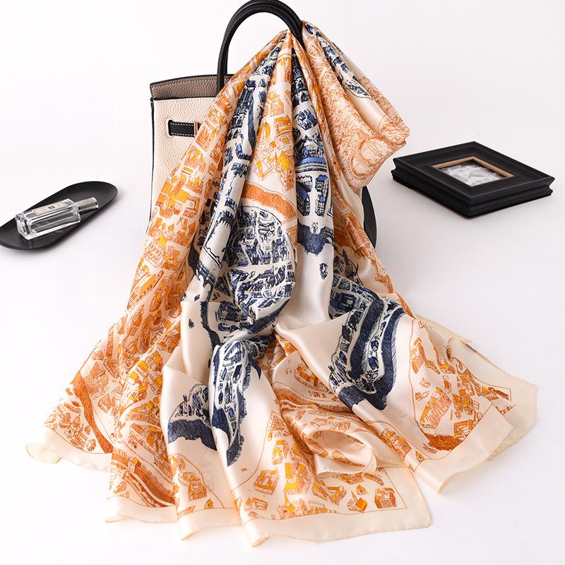 

Scarves 2021 Design Print Silk Scarf Pashmina Shawls Lady Hijab Women Beach Stoles Wraps Bufanda
