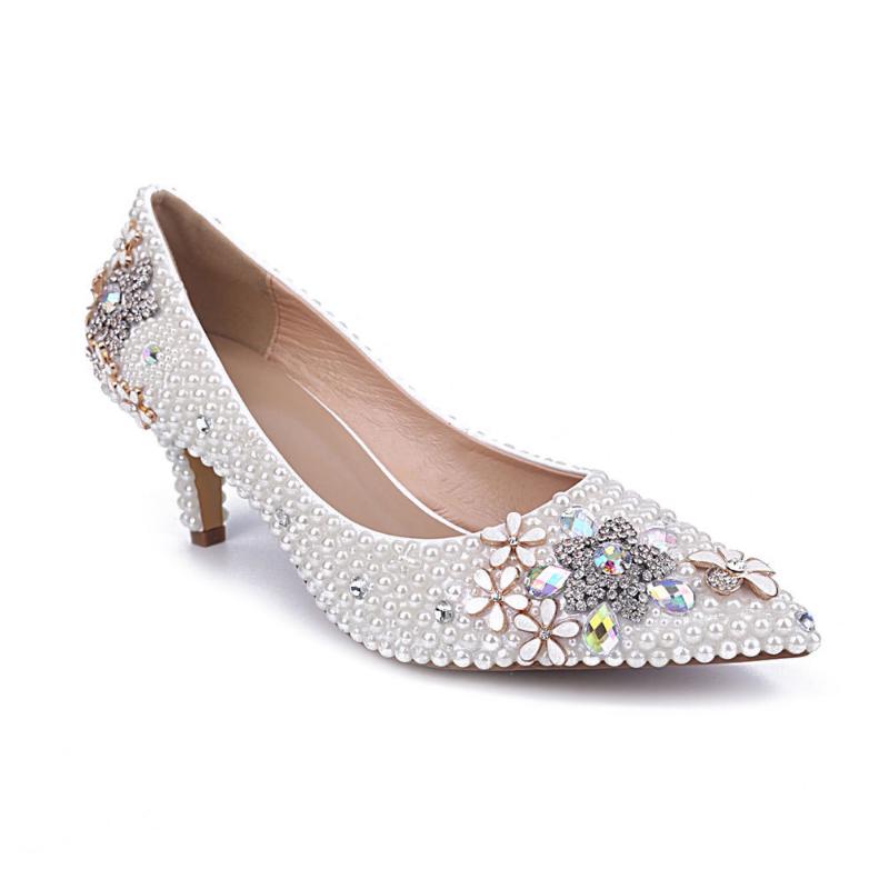 

Dress Shoes Elegant Pumps Heels White Pearl Starfish Buckle Fashion Pointed Single Banquet Bridal Wedding High-heeled Women's