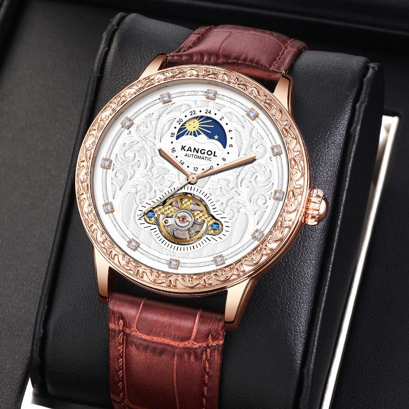 

Wristwatches Men's Watch Mechanical Self Winding Mens Tourbillon Moon Phase British Designer Relojes Para Hombre, C2