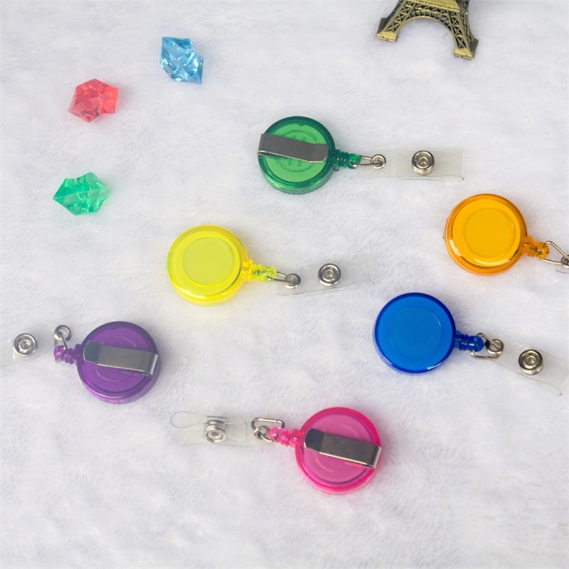

Free DHL Shipping ID Holder Name Tag Card Key Badge Round Solid Plastic Clip-On Retractable Pull Reel Wholesale Office Supplies 359 S2