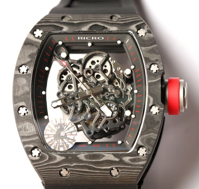 

Watch, automatic, mechanical, men's sport, RM055 master, elegant, hollow movement, carbon fiber case, rubber strap, butterfly clasp, wh, Slivery;brown