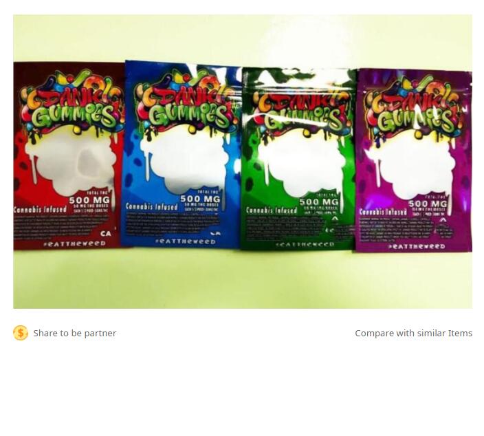 

dank gummies Packaging Mylar Cook bag wet plastic edibles candy package Packagingg Worms 500 mg edible bear cube Packing wholesale