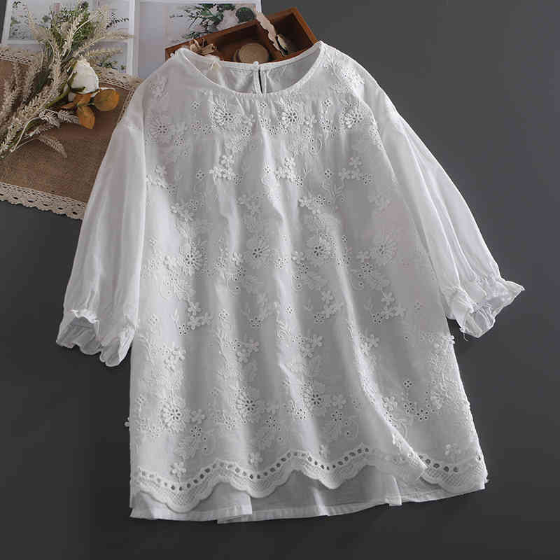 

Women's T-Shirt Lamtrip Surface Flowers Stitch 3D Short Sleeve O-Neck Cotton Loose Tee Top Mori Girl PXSU, Beige