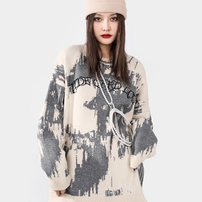 

Women's Sweaters Design Origin Trendy 2022 Knitted Oversized Long Sleeve Goth Tops Gothic Clothes Women Clothing Pullovers Streetwear, White;black